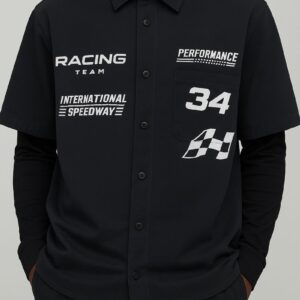 Oversized Racing Badge Faux Layer Shirt