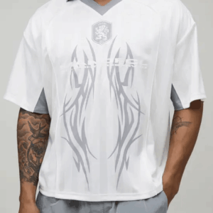 Oversized Grunge Varsity Applique Mesh V Neck Football Top